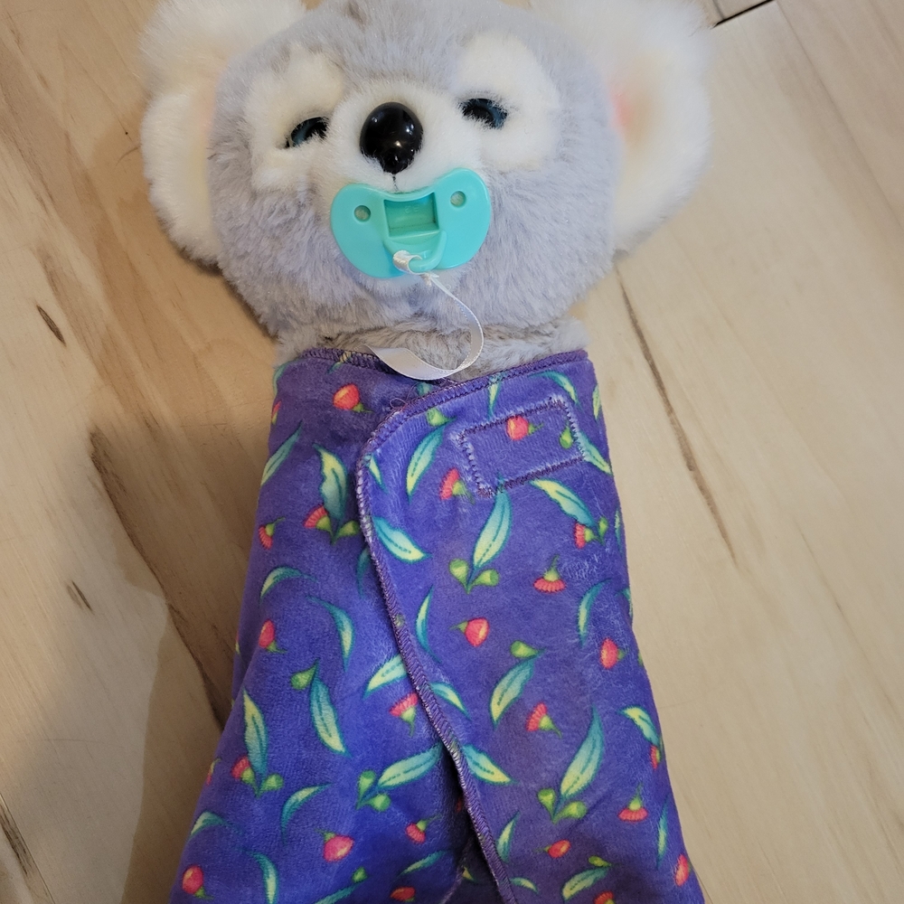 Plush Koala Toy with Purple Blanket